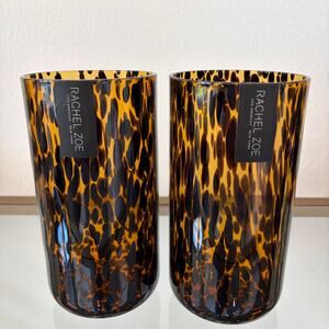 Rachel Zoe Tortoise Shell Highball Glasses Set of 2 Chic Barware NEW
